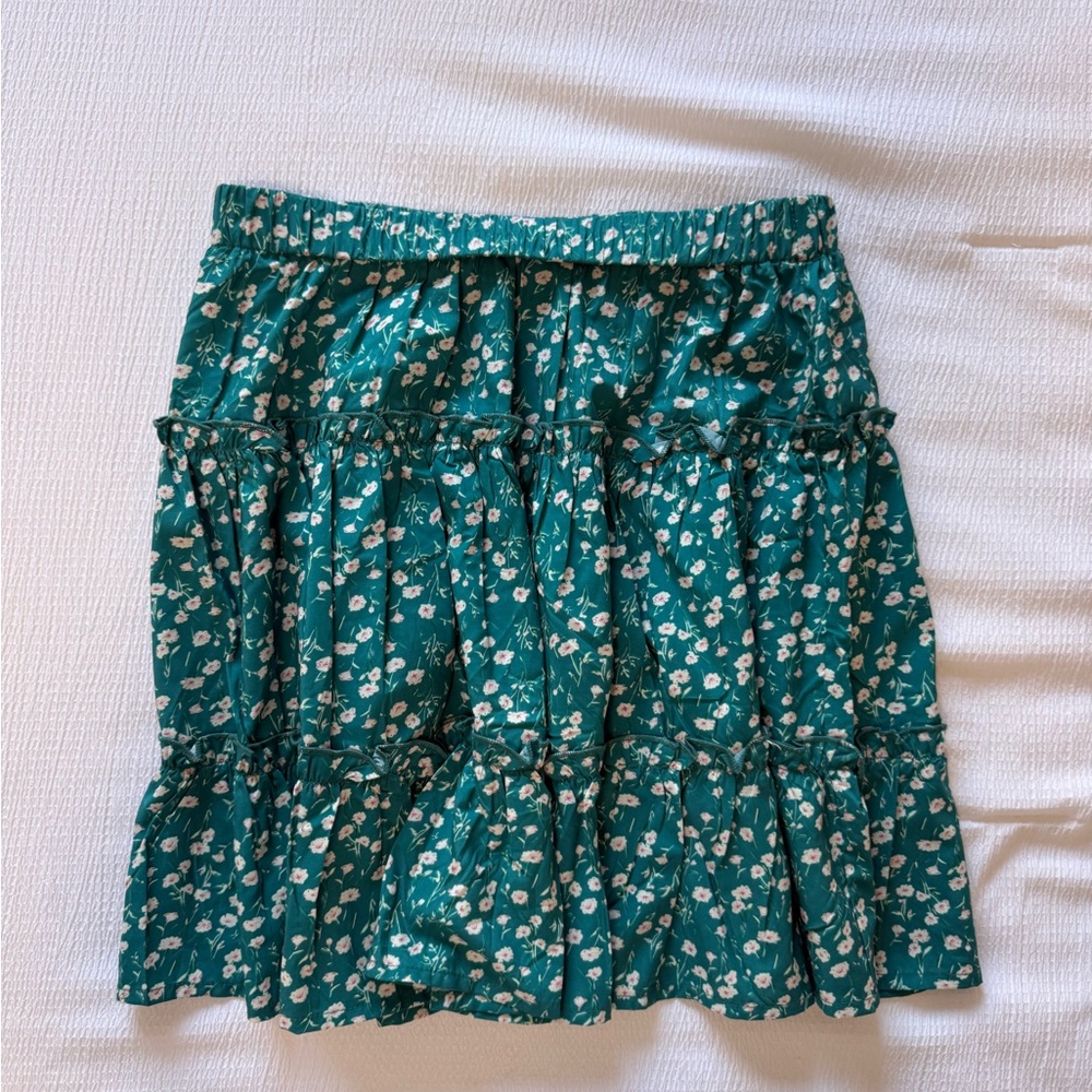 SHEIN Teal Floral A-Line Skirt